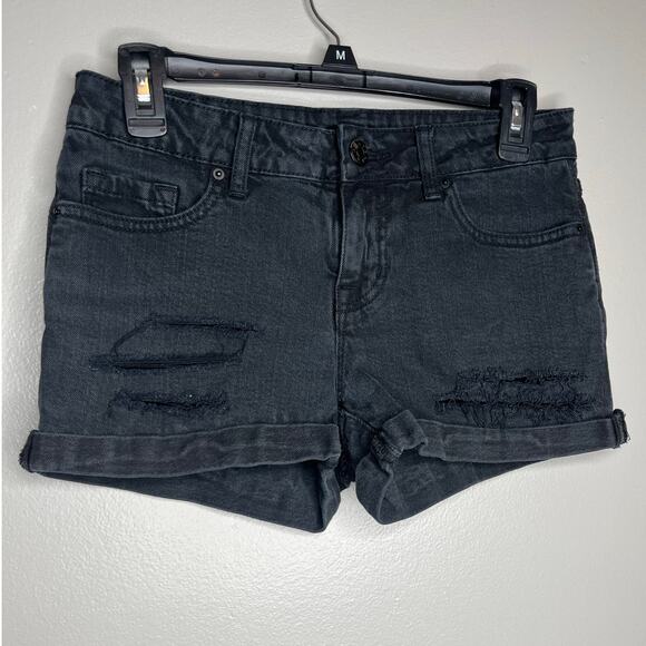 BDG Black Semi Distressed Mid Rise Shortie Trendy Basic Womens Shorts Size 26 - Picture 1 of 4